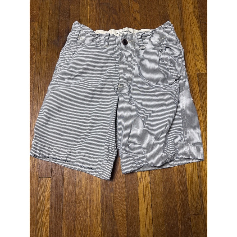 Abercrombie & Fitch Mens Shorts Sz 28 Blue White Striped Cotton Button Fly Chino